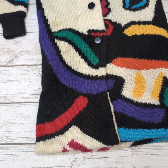 I.B. Diffusion Mohair Wool Abstract Long Cardigan Coat Multicolor – Women’s S - Picture 3 of 9